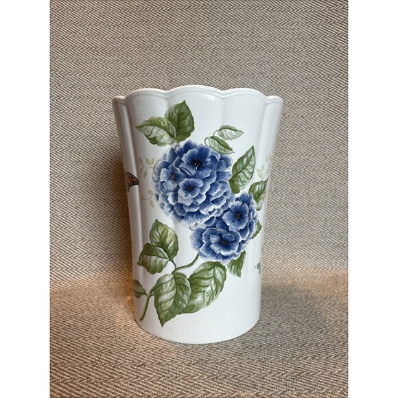 Lenox BUTTERFLY MEADOW Floral Ceramic Waste Basket Bin Louise Le Luyer